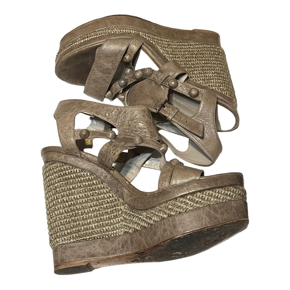 Balenciaga Arena Platform Wedge Espadrille Sandal Slate Gray Leather 8.5/40 - Picture 5 of 9